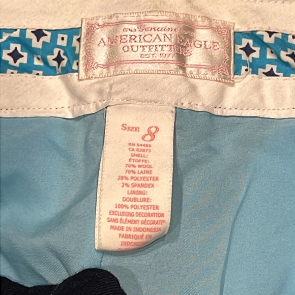 American Eagle Women's Navy Blue and White Checkered Dress Pants - Picture 3 of 5